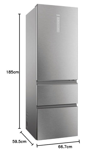 Haier Kühl Gefrierkombination 3D 60 SERIE 5 HTW5618DNMG I 1,85m, No Frost I Ergonomische Gefrierschubladen I Kühlschrank mit Gefrierfach freistehend, Fassungsvermögen 360L I Wi-Fi, smarte Kühlfächer