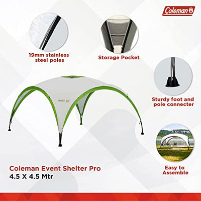 Coleman Event Shelter Pavillon, Regen- und Sonnenschutz Gartenpavillon für Partys, Strände, Festivals, Sportveranstaltungen oder Campingplätze, Stabile Stahlstangen Konstruktion, Hoher UV- Schutz
