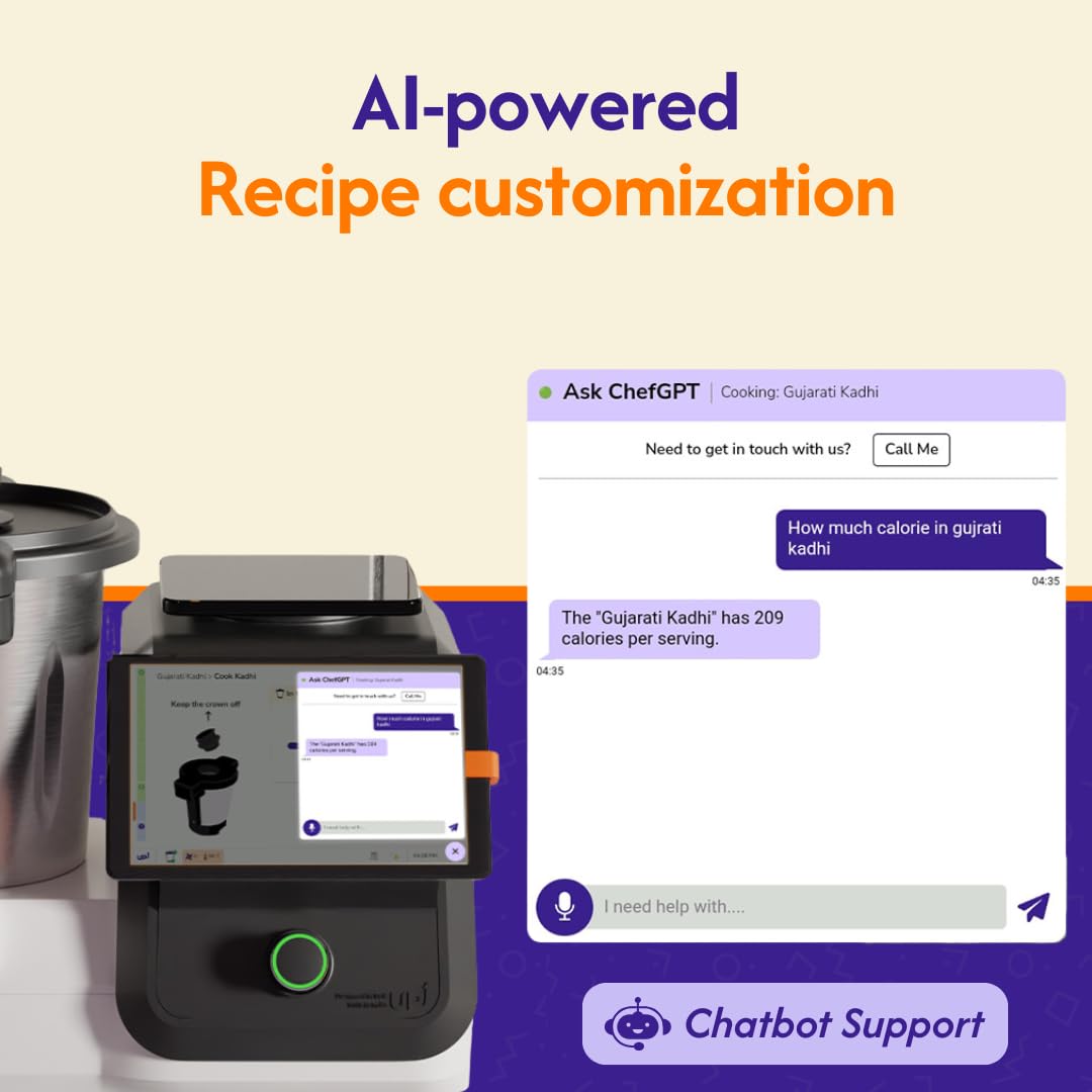 upliance Smart Cooking Companion | Cooks 750+ Recipes: Pav Bhaji, Pasta, Soup, Kadhai Paneer & More | 10 Preparation Modes | AI-Powered | Built-In Weighing Scale | Phone App | WiFi