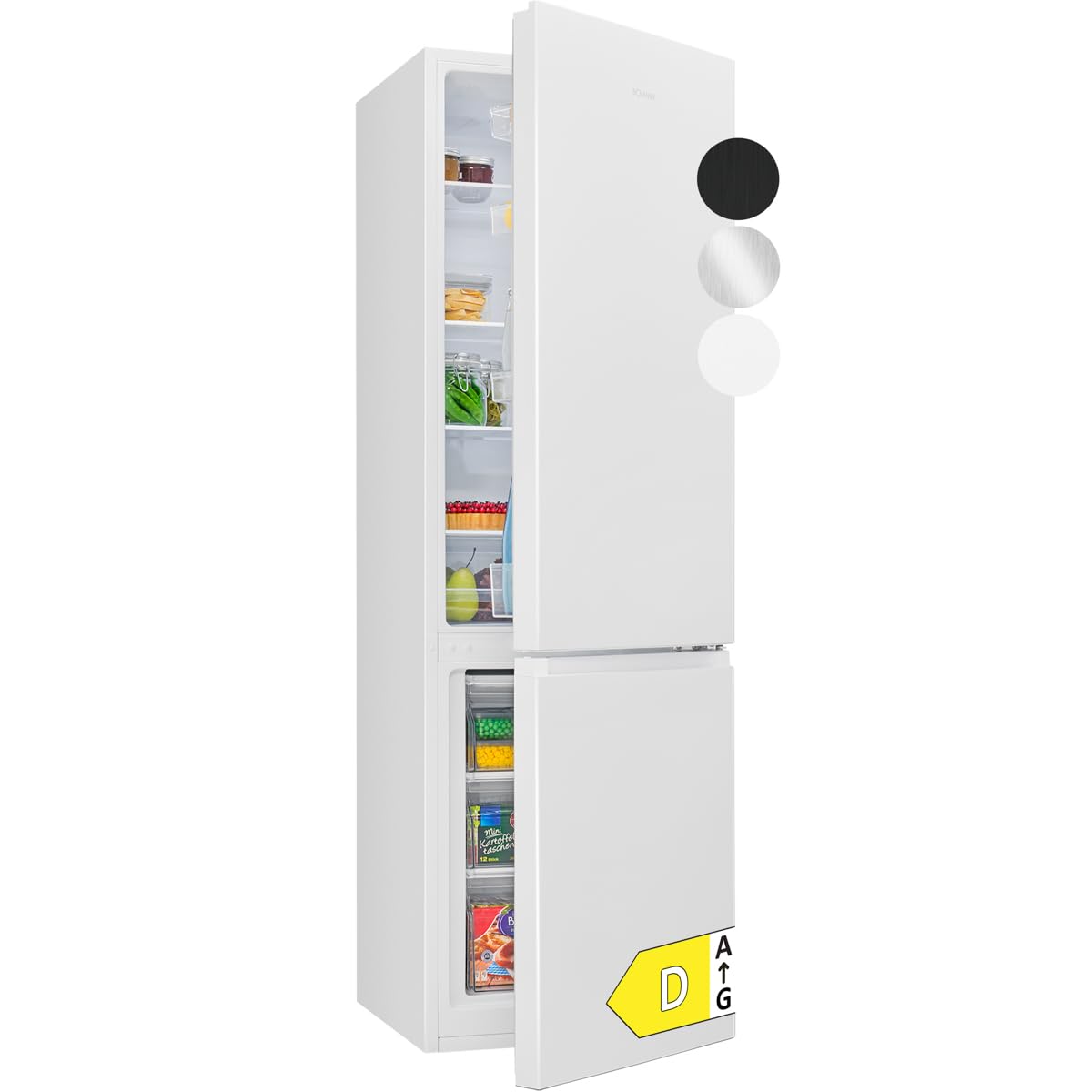 Bomann Kühlschrank mit Gefrierfach | Energieklasse D | 180cm | Kühl Gefrierkombination leise 39 dB | 4 Ablagen & 3 Schubladen | Türanschlag wechselbar | 269L Kühlgefrierkombi | KG 184.1 weiß