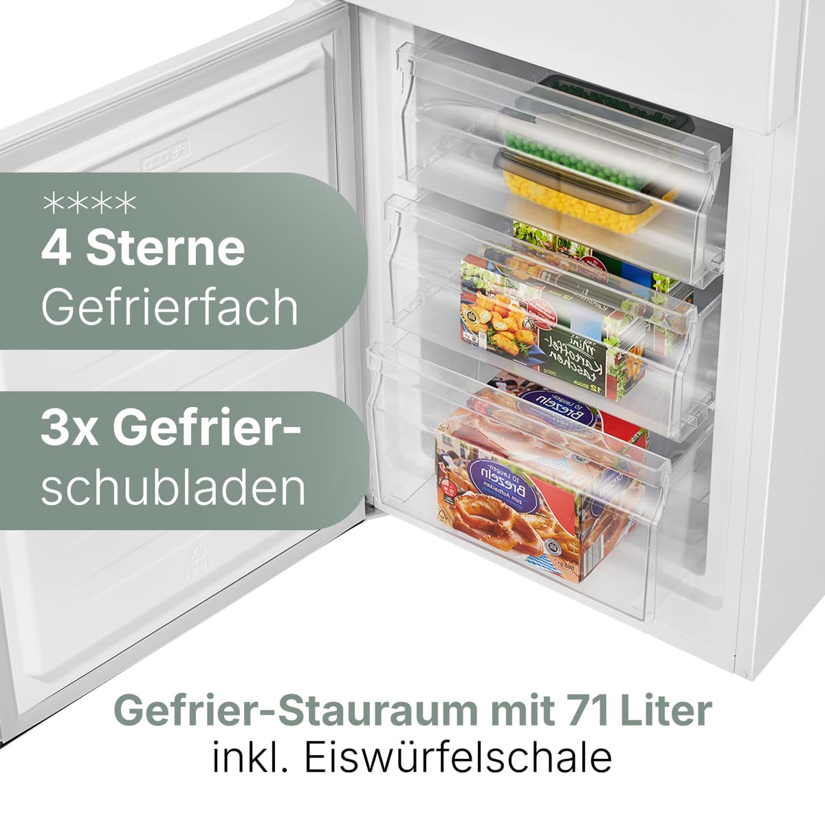 Bomann Kühlschrank mit Gefrierfach | Energieklasse D | 180cm | Kühl Gefrierkombination leise 39 dB | 4 Ablagen & 3 Schubladen | Türanschlag wechselbar | 269L Kühlgefrierkombi | KG 184.1 weiß