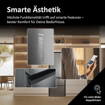 Haier Kühl Gefrierkombination 3D 60 SERIE 5 HTW5618DNMG I 1,85m, No Frost I Ergonomische Gefrierschubladen I Kühlschrank mit Gefrierfach freistehend, Fassungsvermögen 360L I Wi-Fi, smarte Kühlfächer