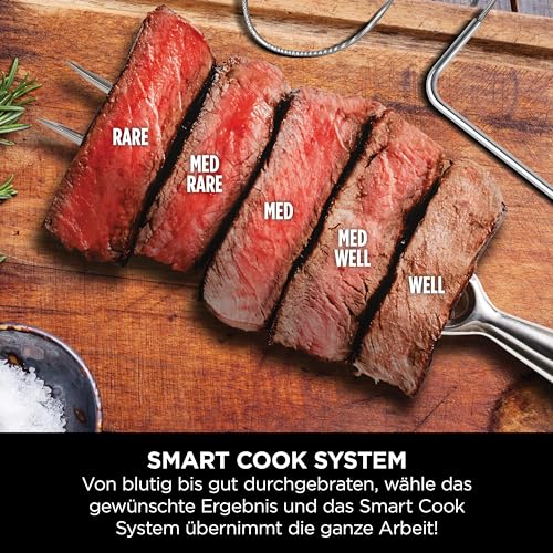 Ninja Woodfire Pro Connect XL Elektrischer BBQ Smoker Grill, App-Steuerung, digitaler Temperaturfühler, Rippenrost, Deckel, großer 7-in-1 Outdoor Grill & Heißluftfritteuse, blau & schwarz OG901EUAMZ