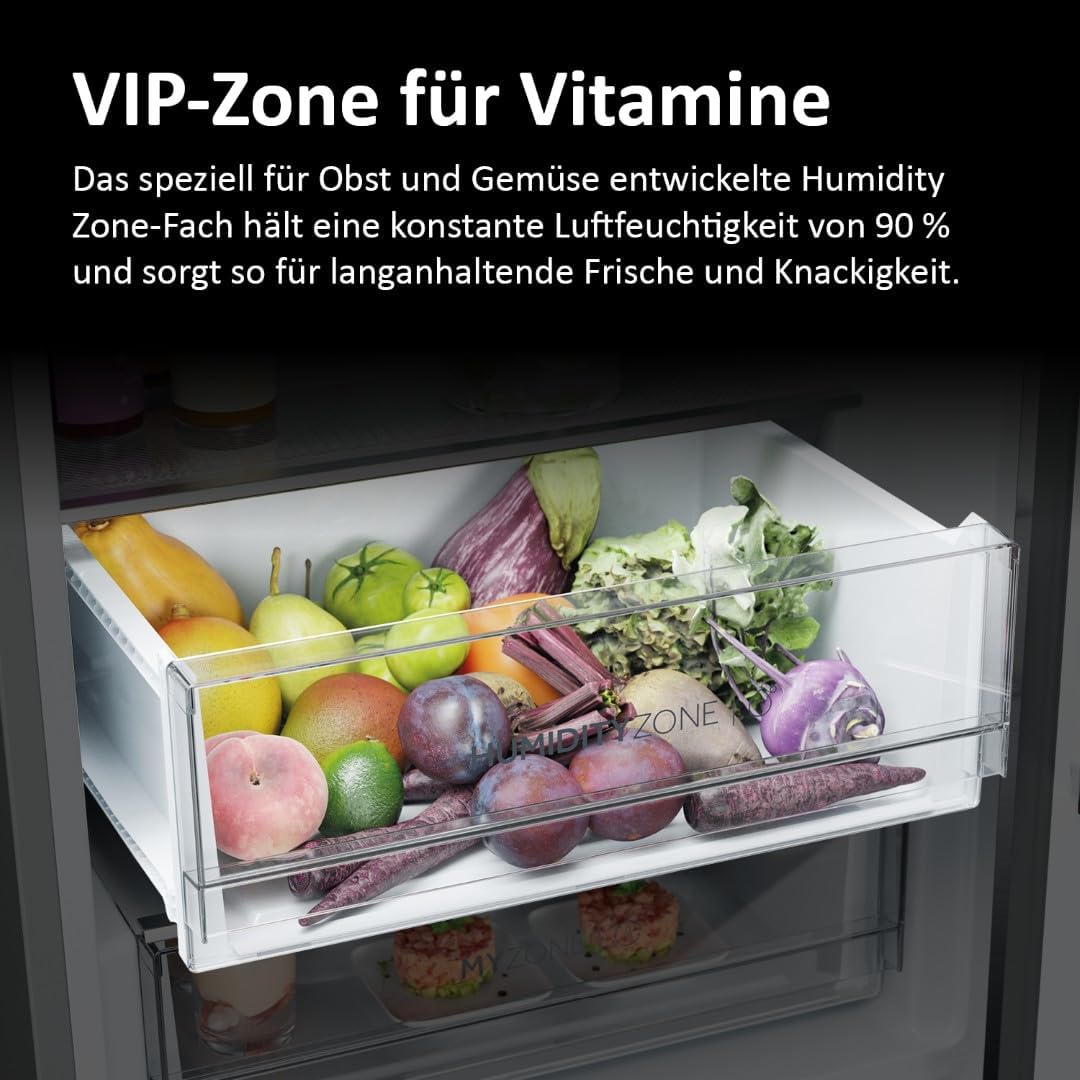 Haier Kühl Gefrierkombination 3D 60 SERIE 5 HTW5618DNMG I 1,85m, No Frost I Ergonomische Gefrierschubladen I Kühlschrank mit Gefrierfach freistehend, Fassungsvermögen 360L I Wi-Fi, smarte Kühlfächer