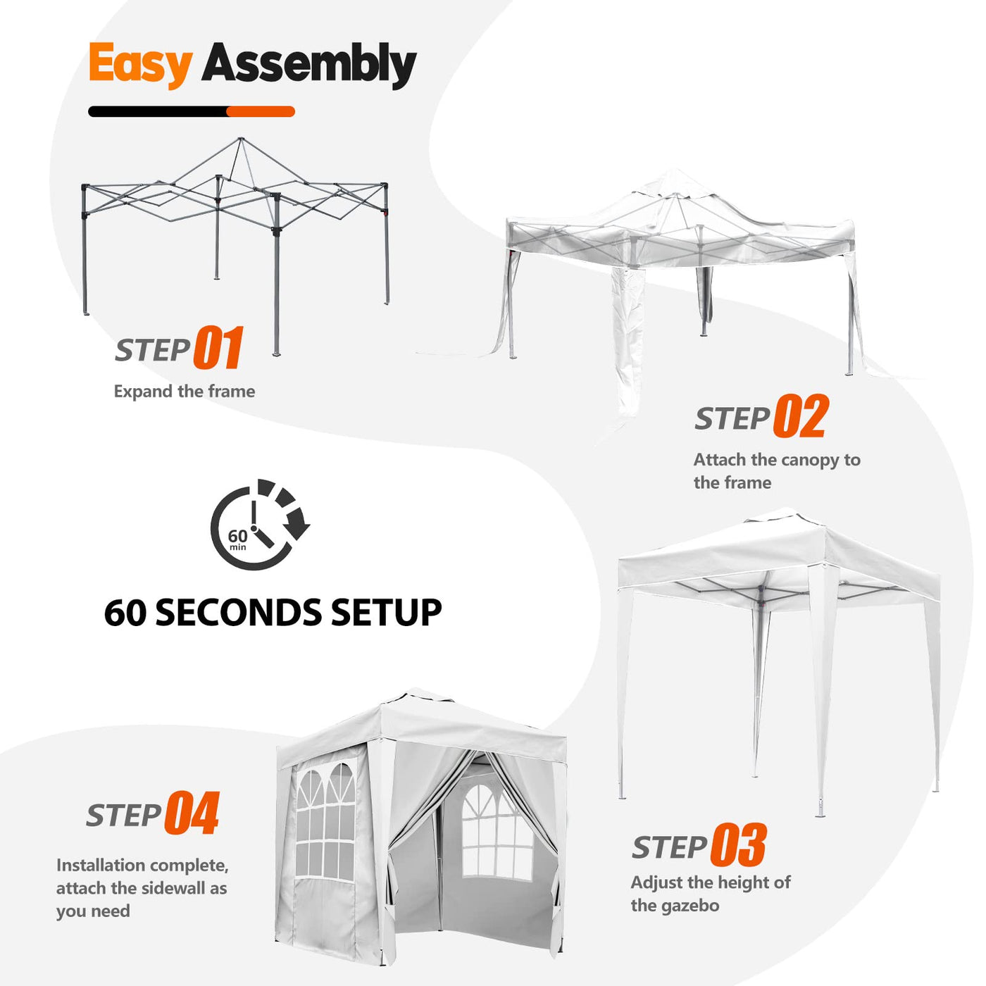 SANHENG Pop-Up-Pavillon, Pop-Up-Zelt mit Gewichten, vollständig wasserdicht, Allwetter-Pavillon, ideal für Outdoor, Party, Camping, 2 x 2 m, Weiß