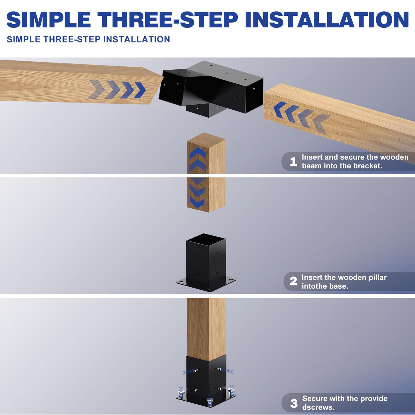 Grehitk Pergola Kit, Slanted Roof Pergola Bracket, 3-Way Brackets with Post Base Kit, Log Cabin Outdoor 4"x 4" (Actual 3.5" X 3.5") Lumber