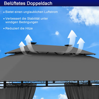 Homall Garten Pavillon 4x3x2,7m mit LED-Beleuchtung, 180g/m² Dachplane Wasserdicht Partyzelt, Metallrahmen Stabile Füße, Terrassenpavillon für 6-8 Personen, Dunkelgrau