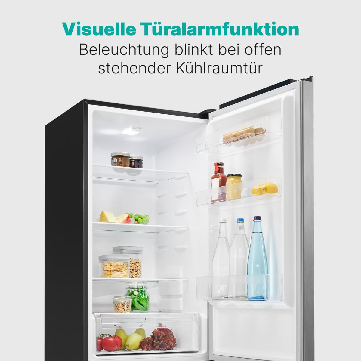 Bomann® XXL Kühlschrank mit Gefrierfach 186cm | 60cm breit | Kühlschrank mit Gefrierfach freistehend | Kühlgefrierkombi 4 Ablagen | Türanschlag wechselbar | 40db | Refrigerator KG 7357 inox