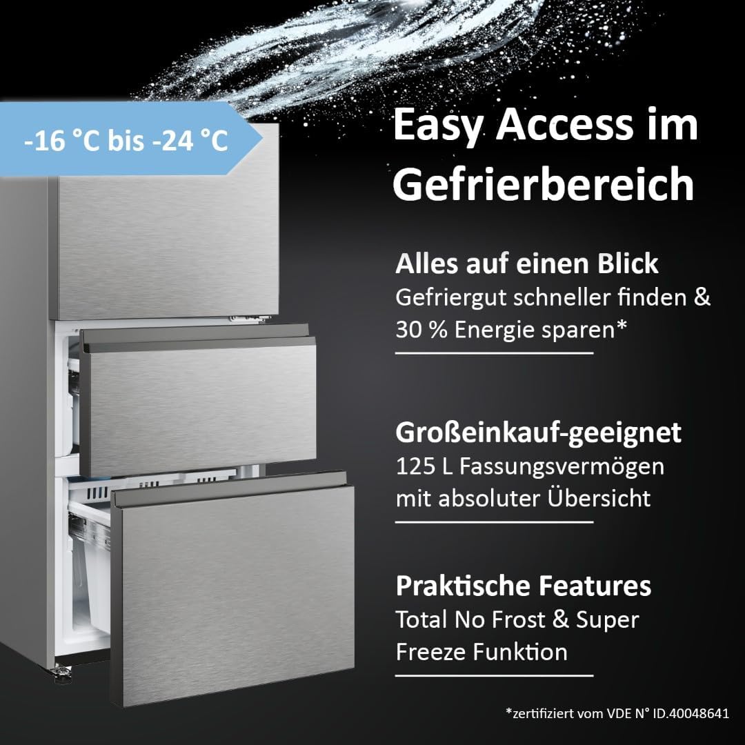 Haier Kühl Gefrierkombination 3D 60 SERIE 5 HTW5618DNMG I 1,85m, No Frost I Ergonomische Gefrierschubladen I Kühlschrank mit Gefrierfach freistehend, Fassungsvermögen 360L I Wi-Fi, smarte Kühlfächer