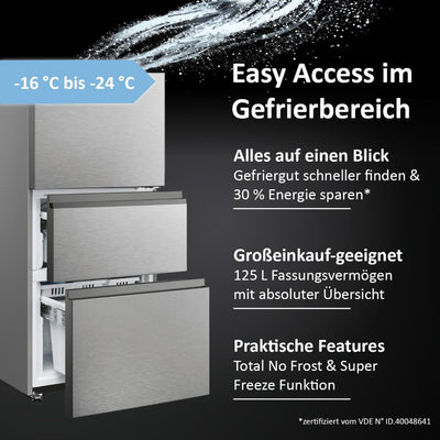 Haier Kühl Gefrierkombination 3D 60 SERIE 5 HTW5618DNMG I 1,85m, No Frost I Ergonomische Gefrierschubladen I Kühlschrank mit Gefrierfach freistehend, Fassungsvermögen 360L I Wi-Fi, smarte Kühlfächer