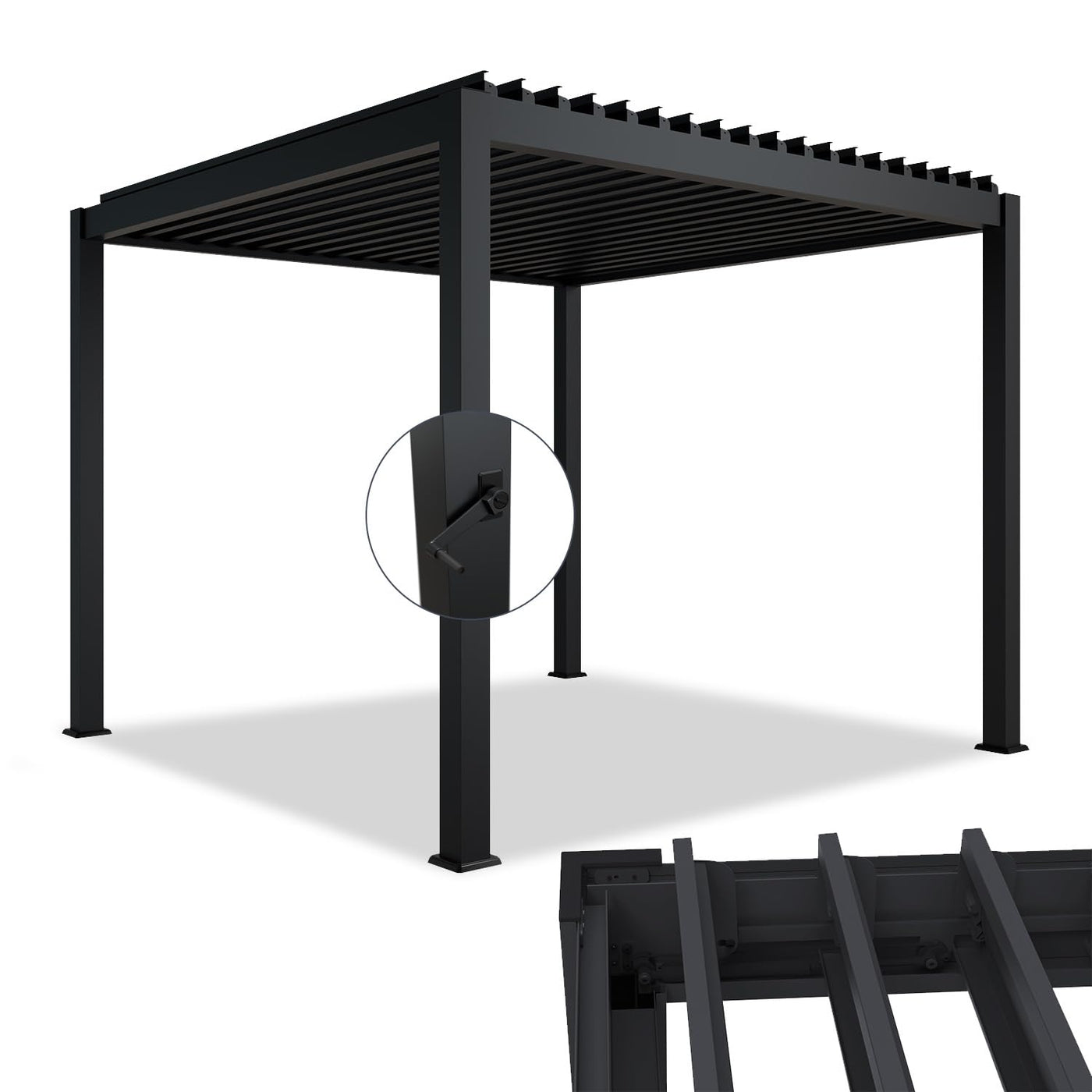 Juskys Lamellendach Tahiti 3x3 m - Stahl Pergola - Terrassenüberdachung stabil & wetterfest - Überdachung für Garten & Terrasse - Bausatz Anthrazit
