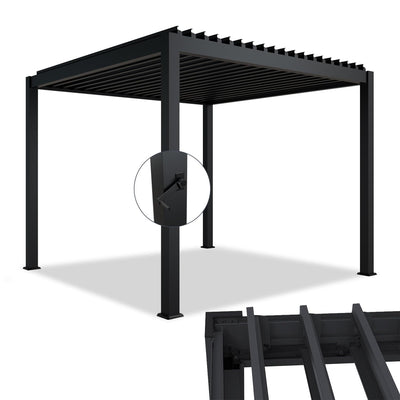 Juskys Lamellendach Tahiti 3x3 m - Stahl Pergola - Terrassenüberdachung stabil & wetterfest - Überdachung für Garten & Terrasse - Bausatz Anthrazit