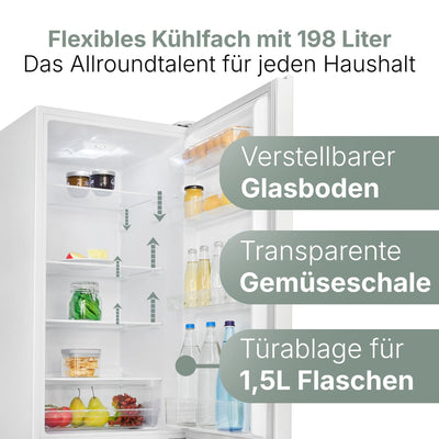 Bomann Kühlschrank mit Gefrierfach | Energieklasse D | 180cm | Kühl Gefrierkombination leise 39 dB | 4 Ablagen & 3 Schubladen | Türanschlag wechselbar | 269L Kühlgefrierkombi | KG 184.1 weiß