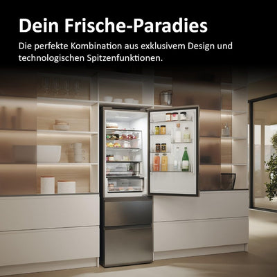 Haier Kühl Gefrierkombination 3D 60 SERIE 5 HTW5618DNMG I 1,85m, No Frost I Ergonomische Gefrierschubladen I Kühlschrank mit Gefrierfach freistehend, Fassungsvermögen 360L I Wi-Fi, smarte Kühlfächer
