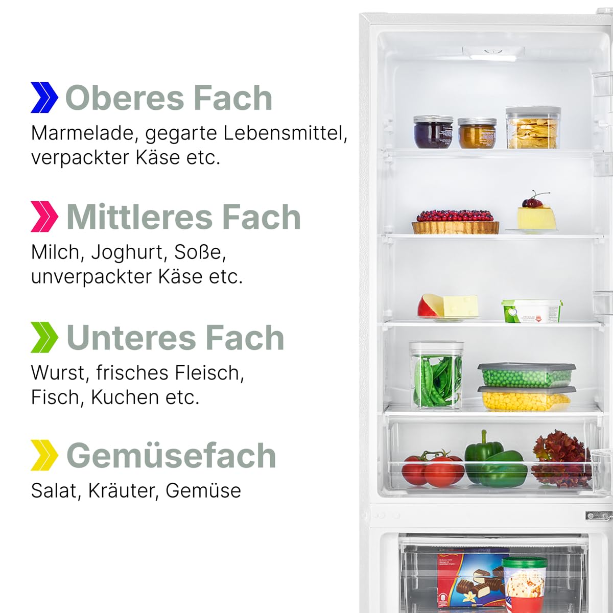 Bomann Kühlschrank mit Gefrierfach | Energieklasse D | 180cm | Kühl Gefrierkombination leise 39 dB | 4 Ablagen & 3 Schubladen | Türanschlag wechselbar | 269L Kühlgefrierkombi | KG 184.1 weiß