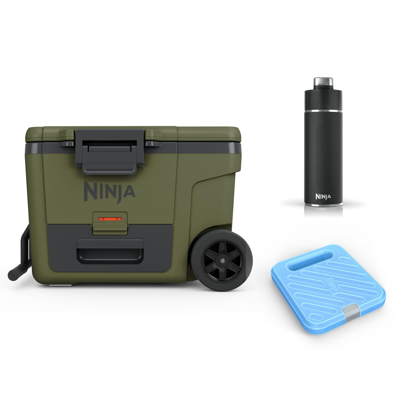 Ninja FrostVault Kühlbox mit Rollen und Isolierung, Thirti Flasche & Kühlakku, integrierter Dry Zone Schublade für Lagerung bei Kühlschranktemperatur, olivegrün, FB245AMZEUUKGN