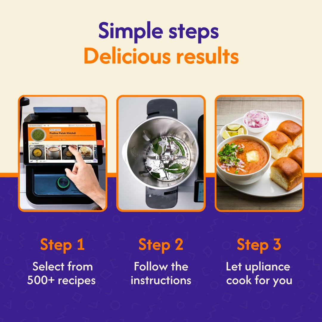 upliance Smart Cooking Companion | Cooks 750+ Recipes: Pav Bhaji, Pasta, Soup, Kadhai Paneer & More | 10 Preparation Modes | AI-Powered | Built-In Weighing Scale | Phone App | WiFi