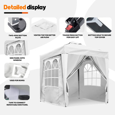 SANHENG Pop-Up-Pavillon, Pop-Up-Zelt mit Gewichten, vollständig wasserdicht, Allwetter-Pavillon, ideal für Outdoor, Party, Camping, 2 x 2 m, Weiß