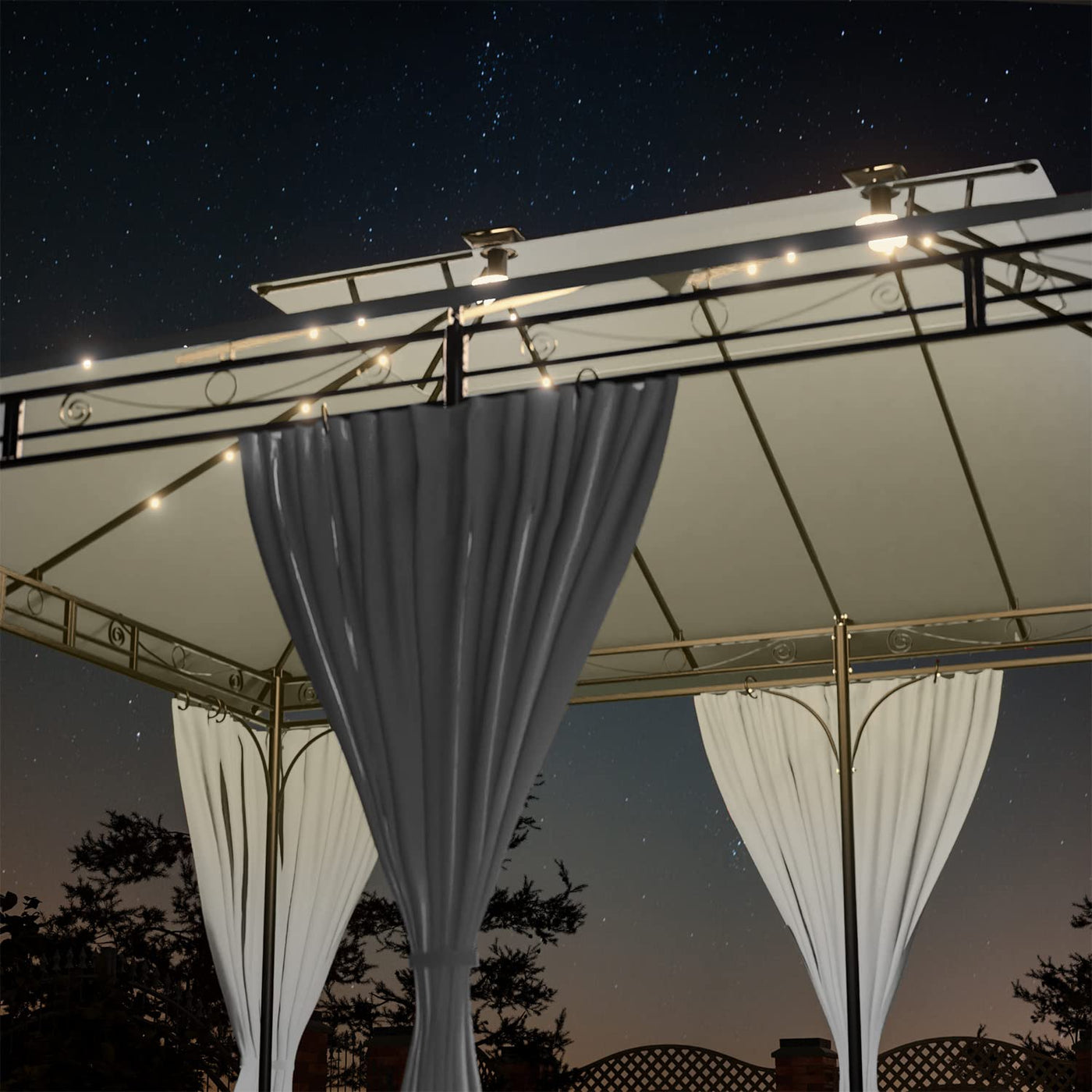Homall Garten Pavillon 4x3x2,7m mit LED-Beleuchtung, 180g/m² Dachplane Wasserdicht Partyzelt, Metallrahmen Stabile Füße, Terrassenpavillon für 6-8 Personen, Dunkelgrau