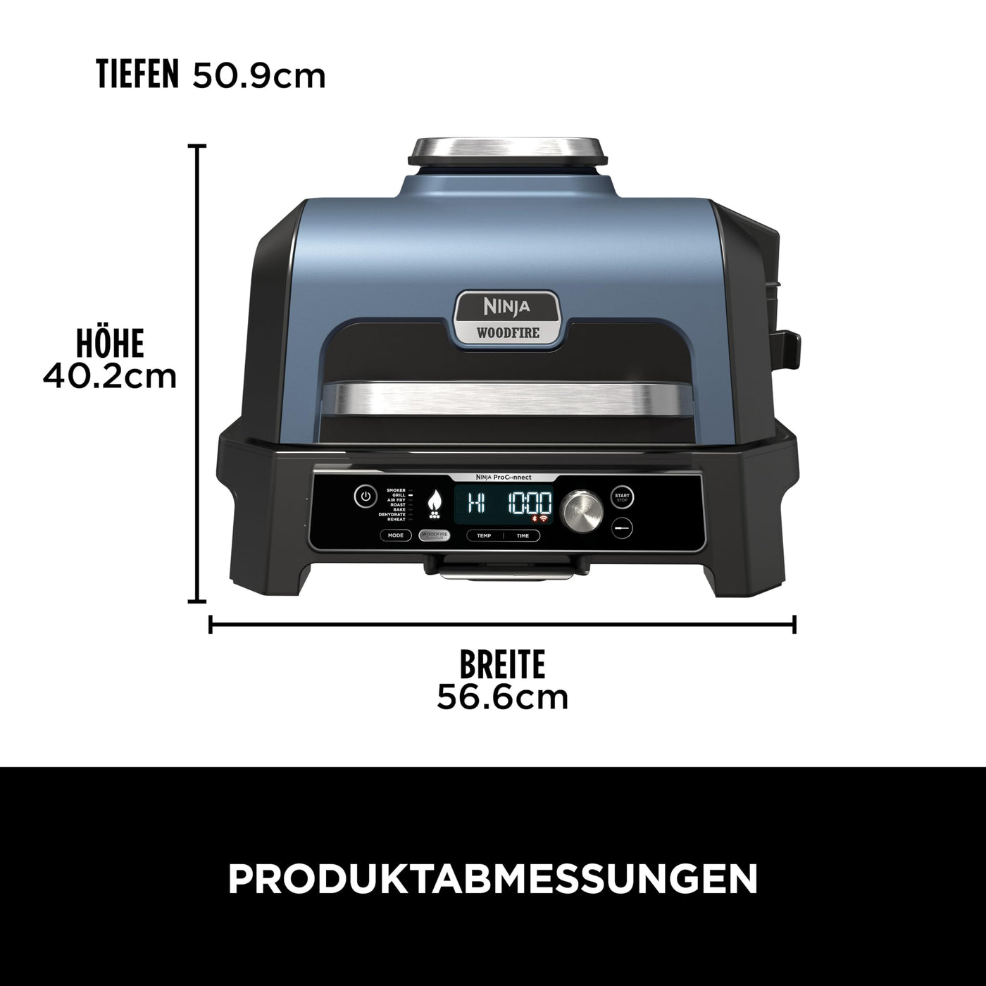 Ninja Woodfire Pro Connect XL Elektrischer BBQ Smoker Grill, App-Steuerung, digitaler Temperaturfühler, Rippenrost, Deckel, großer 7-in-1 Outdoor Grill & Heißluftfritteuse, blau & schwarz OG901EUAMZ