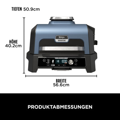 Ninja Woodfire Pro Connect XL Elektrischer BBQ Smoker Grill, App-Steuerung, digitaler Temperaturfühler, Rippenrost, Deckel, großer 7-in-1 Outdoor Grill & Heißluftfritteuse, blau & schwarz OG901EUAMZ