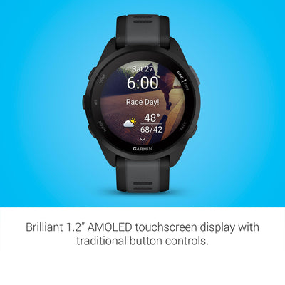 Garmin Forerunner 165 Music, Running Smartwatch, Colorful AMOLED Display, Training Metrics and Recovery Insights, Music on Your Wrist, Black