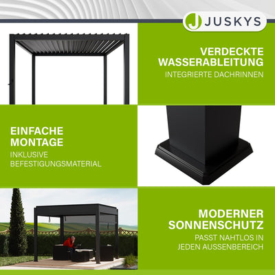 Juskys Lamellendach Tahiti 3x3 m - Stahl Pergola - Terrassenüberdachung stabil & wetterfest - Überdachung für Garten & Terrasse - Bausatz Anthrazit