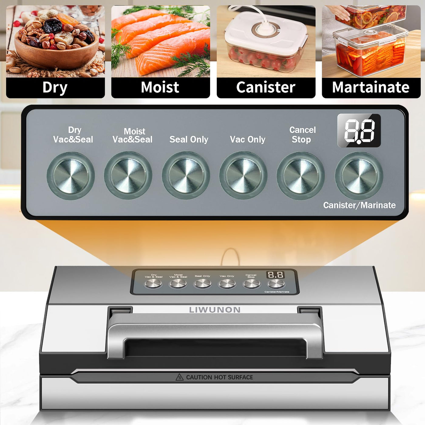 2025 Upgraded Precision Fast-Vacuum Sealer, LIWUNON Commercial Full Automatic Food Vacuum Sealer Machine, Double Heat Seal, Built-in Cutter&Bag Storage, Powerful Food Vacuum Saver, 2 Bag Rolls&hose