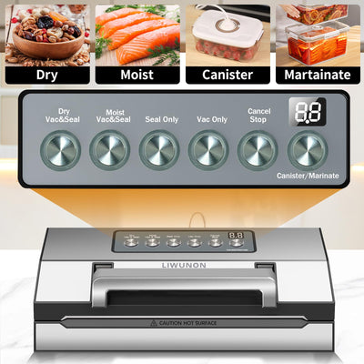 2025 Upgraded Precision Fast-Vacuum Sealer, LIWUNON Commercial Full Automatic Food Vacuum Sealer Machine, Double Heat Seal, Built-in Cutter&Bag Storage, Powerful Food Vacuum Saver, 2 Bag Rolls&hose