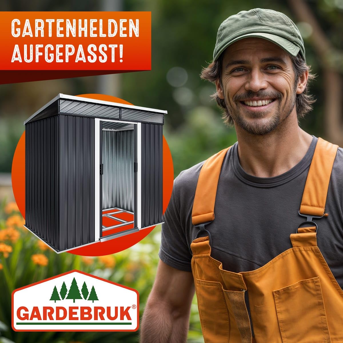 GARDEBRUK® L Metall Gerätehaus 2m² mit Fundament 200x125x180cm 2 Fenster Anthrazit Geräteschuppen Gartenhaus 4m³