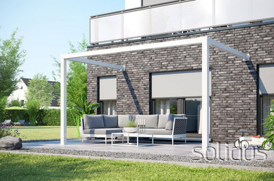 solidCUBE Voll-Aluminium Pergola zur Wandmontage Pavillon | anthrazit oder weiß | Rostfrei Robust | Sonnenschutz, erweiterbar | BxT 200x300 cm 2x3 m