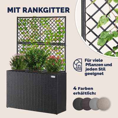 Casaria® Blumenkasten Rankgitter 3 Innentöpfe Polyrattangeflecht Rankhilfe Blumentopf Rattanoptik Pflanzkasten Schwarz