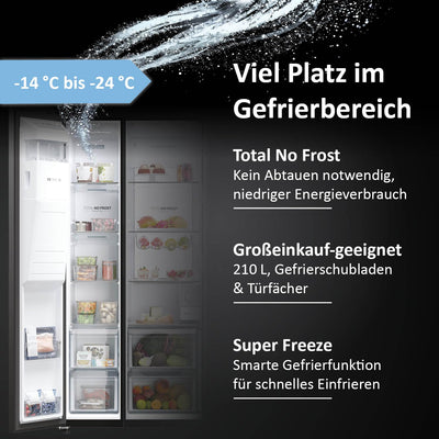 Haier Side-by-Side Kühl Gefrierkombination HSW79F18DIPT I Side by Side Kühlschrank mit Eiswürfelspender, Total No Frost, Wi-Fi & App I 177,5 x 90,5 x 72,6 cm I 601 L Nutzinhalt & Festwasseranschluss