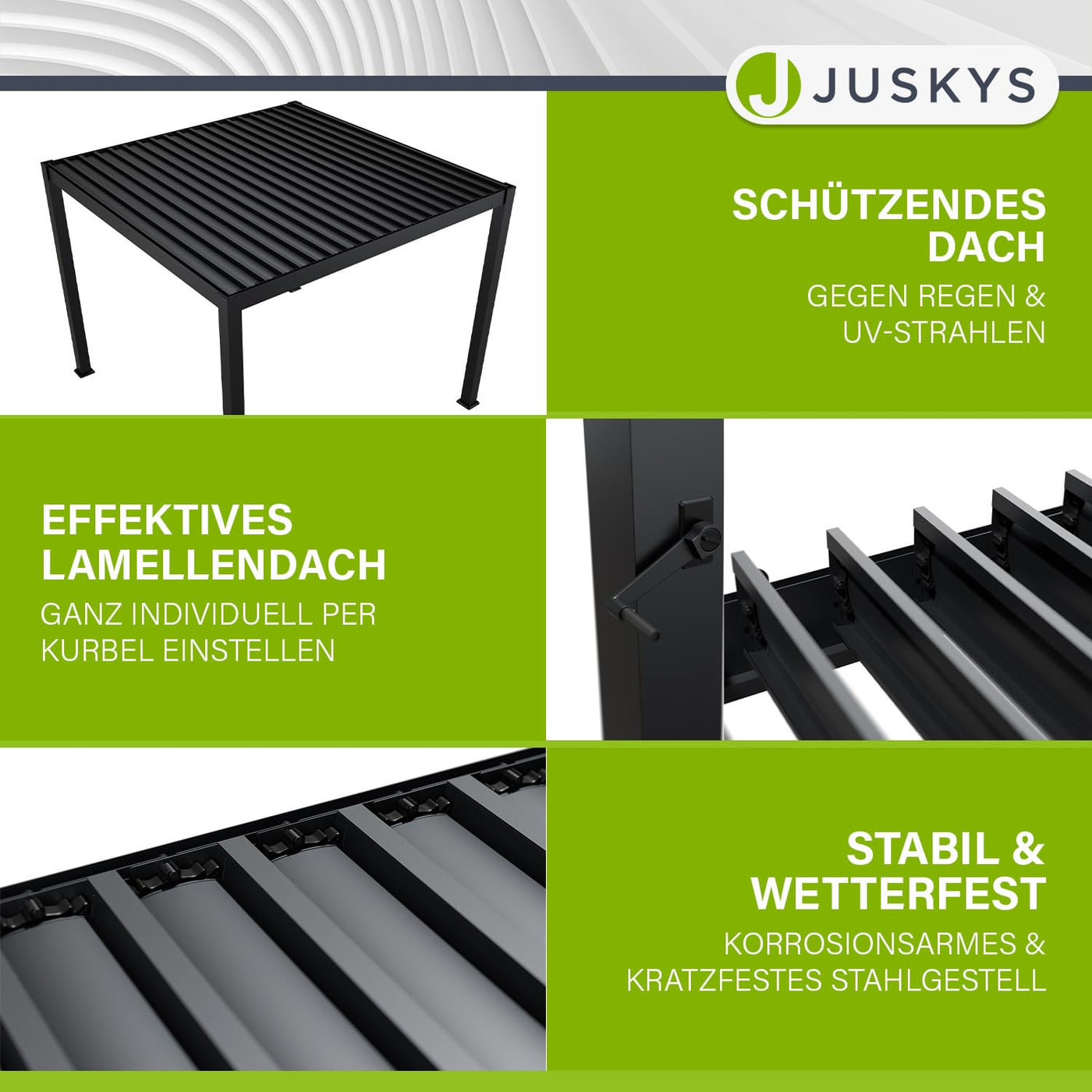 Juskys Lamellendach Tahiti 3x3 m - Stahl Pergola - Terrassenüberdachung stabil & wetterfest - Überdachung für Garten & Terrasse - Bausatz Anthrazit