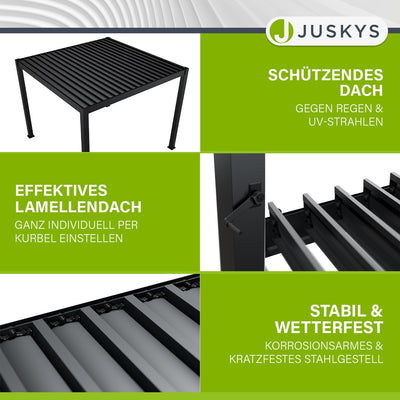 Juskys Lamellendach Tahiti 3x3 m - Stahl Pergola - Terrassenüberdachung stabil & wetterfest - Überdachung für Garten & Terrasse - Bausatz Anthrazit