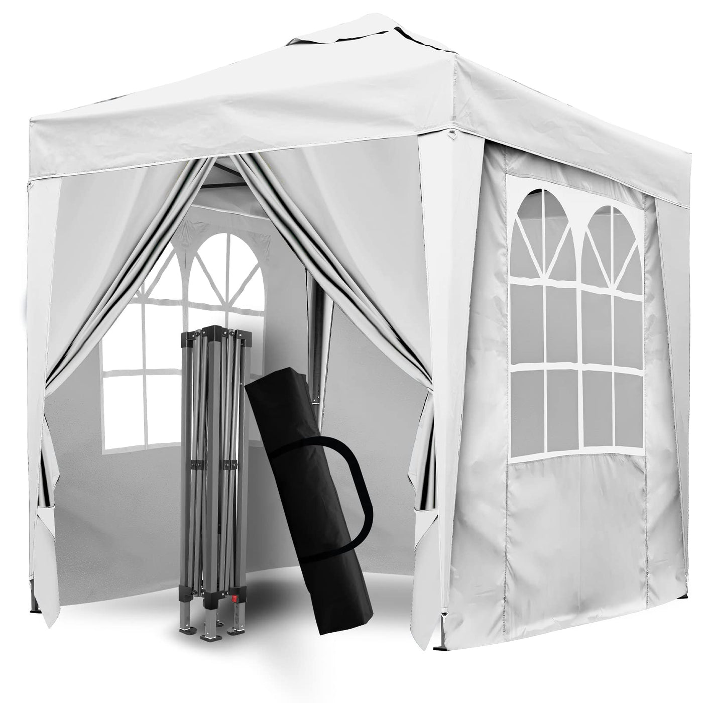 SANHENG Pop-Up-Pavillon, Pop-Up-Zelt mit Gewichten, vollständig wasserdicht, Allwetter-Pavillon, ideal für Outdoor, Party, Camping, 2 x 2 m, Weiß