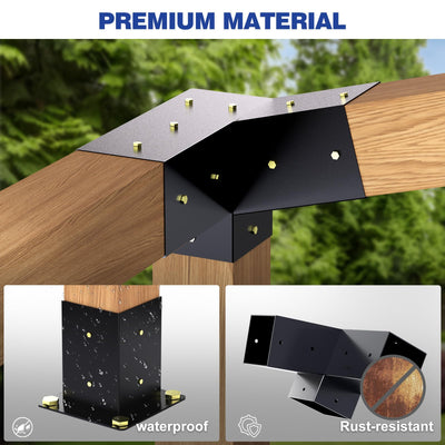 Grehitk Pergola Kit, Slanted Roof Pergola Bracket, 3-Way Brackets with Post Base Kit, Log Cabin Outdoor 4"x 4" (Actual 3.5" X 3.5") Lumber