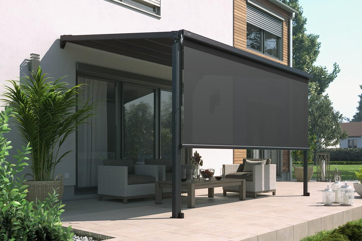 empasa Sonnenschutzrollo Vorhang Zubehör für unsere elektrische Pergola, anthrazit, in verschiedenen Größen