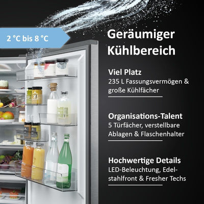 Haier Kühl Gefrierkombination 3D 60 SERIE 5 HTW5618DNMG I 1,85m, No Frost I Ergonomische Gefrierschubladen I Kühlschrank mit Gefrierfach freistehend, Fassungsvermögen 360L I Wi-Fi, smarte Kühlfächer