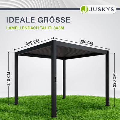 Juskys Lamellendach Tahiti 3x3 m - Stahl Pergola - Terrassenüberdachung stabil & wetterfest - Überdachung für Garten & Terrasse - Bausatz Anthrazit