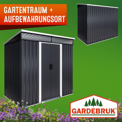 GARDEBRUK® L Metall Gerätehaus 2m² mit Fundament 200x125x180cm 2 Fenster Anthrazit Geräteschuppen Gartenhaus 4m³