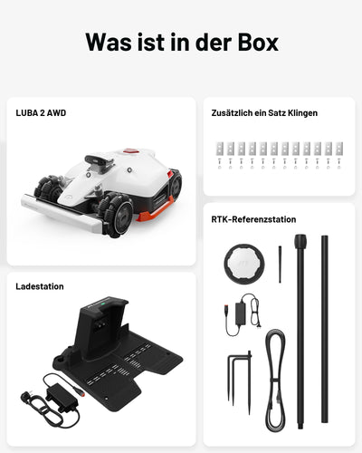 MAMMOTION LUBA 2 AWD 5000X Mähroboter ohne Begrenzungskabel, NetRTK+Vision, Keine RTK-Antenne erforderlich, Auto-Kartierung, Empf. 5000m², Max. 6000m², mit 4G-Modul, 80% Steigung