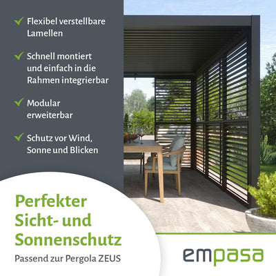 empasa Bewegliche Lamellenseitenwand für Pergola Zeus aus Aluminium Sichtschutz Paneel Windschutz Sonnenschutz, Terrasse, anthrazit, in Zwei Größen
