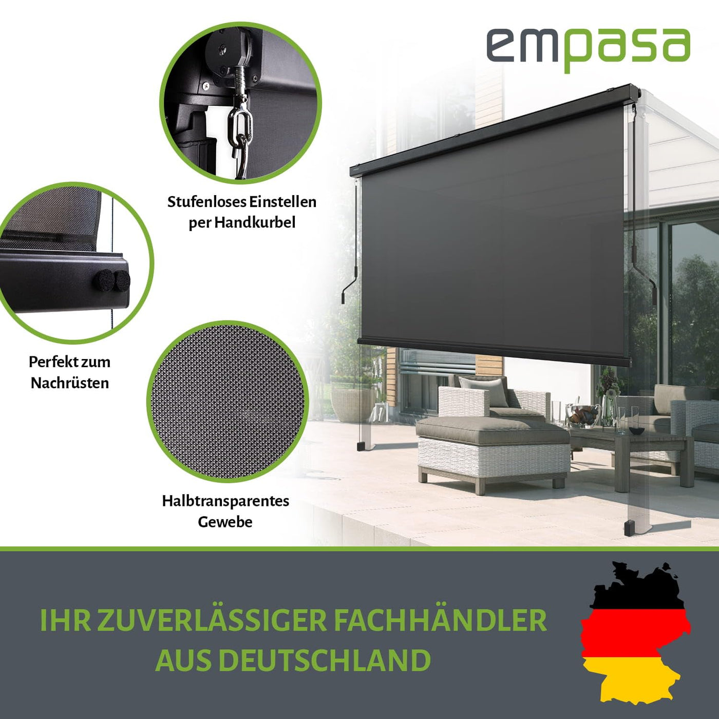 empasa Sonnenschutzrollo Vorhang Zubehör für unsere elektrische Pergola, anthrazit, in verschiedenen Größen