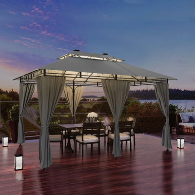 Homall Garten Pavillon 4x3x2,7m mit LED-Beleuchtung, 180g/m² Dachplane Wasserdicht Partyzelt, Metallrahmen Stabile Füße, Terrassenpavillon für 6-8 Personen, Dunkelgrau