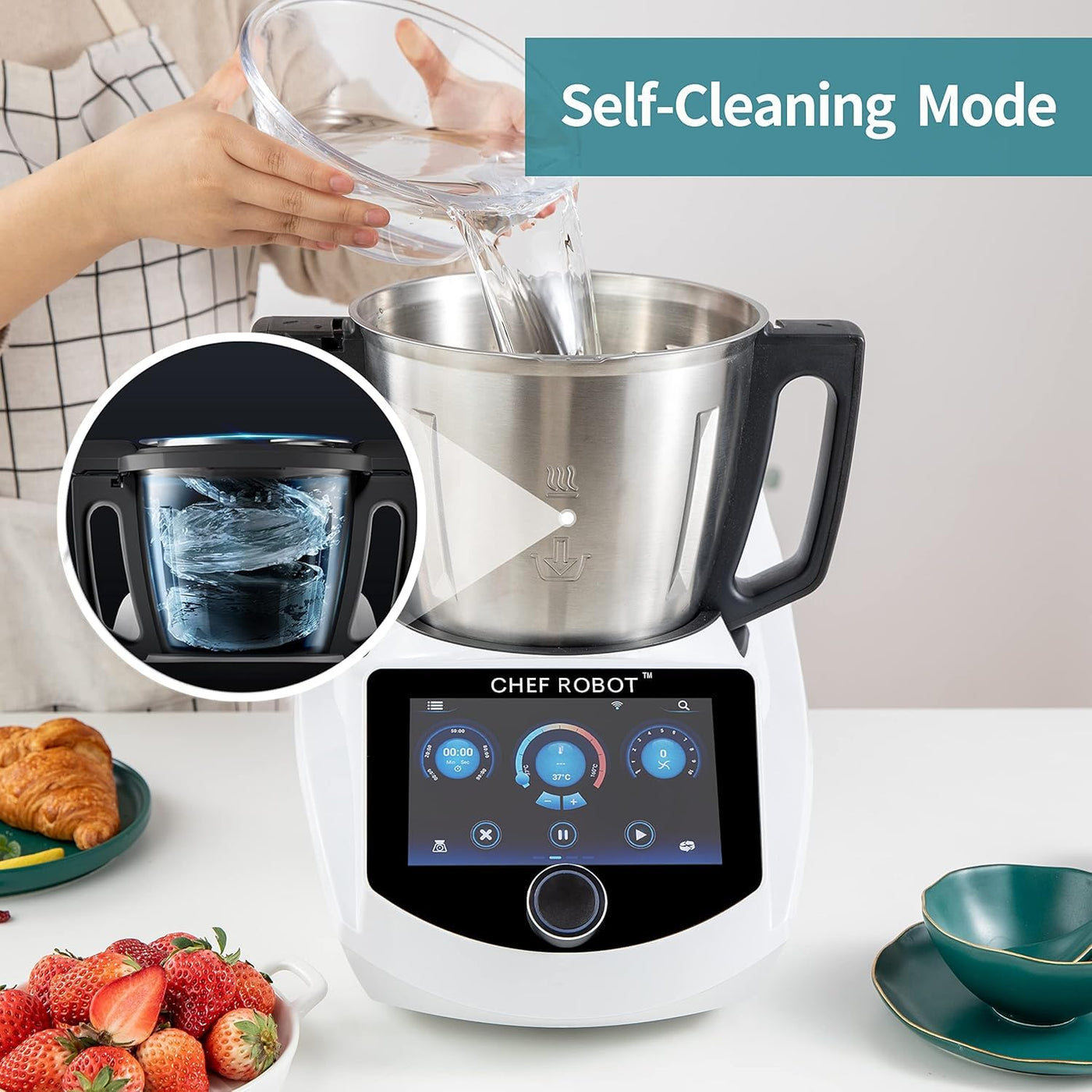 ChefRobot Smart Food Processor UltraCook All-in-One Auto Cooking Machine,3.5L Capacity,600+ Online Recipes, Built-in Scale, 7 inch TFT Screen, Self-Cleaning, Multifunctional Kitchen Appliance