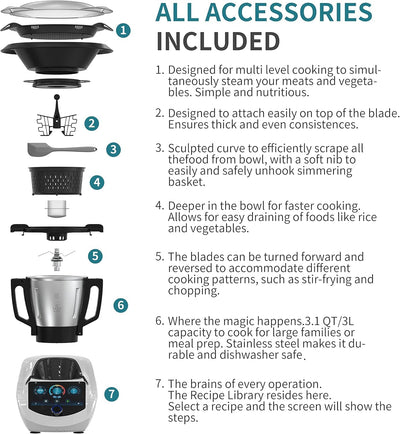 ChefRobot Smart Food Processor UltraCook All-in-One Auto Cooking Machine,3.5L Capacity,600+ Online Recipes, Built-in Scale, 7 inch TFT Screen, Self-Cleaning, Multifunctional Kitchen Appliance