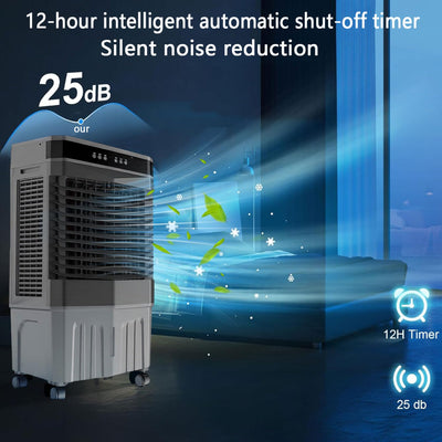 Tragbare Klimaanlage, Verdunstungsluftkühler mit 3 Geschwindigkeiten und 3 Modi, 12-Stunden-Timer, 45-l-Wassertank, Ferngesteuerter Kühlventilator mit 120°-Oszillation, kein Schlauch erforde