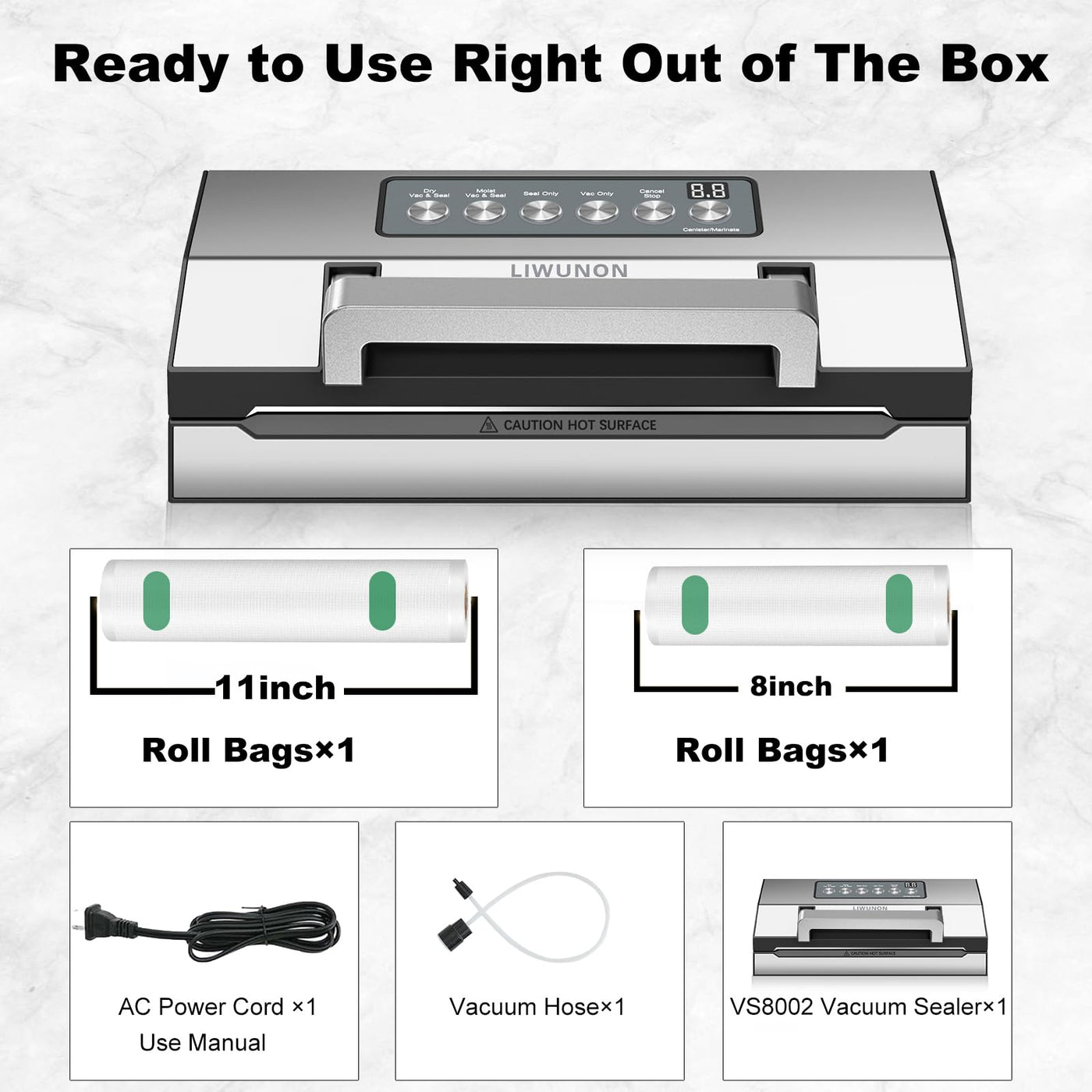 2025 Upgraded Precision Fast-Vacuum Sealer, LIWUNON Commercial Full Automatic Food Vacuum Sealer Machine, Double Heat Seal, Built-in Cutter&Bag Storage, Powerful Food Vacuum Saver, 2 Bag Rolls&hose