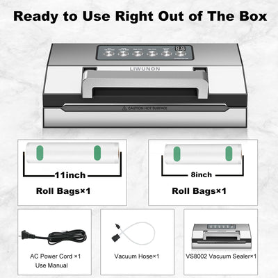 2025 Upgraded Precision Fast-Vacuum Sealer, LIWUNON Commercial Full Automatic Food Vacuum Sealer Machine, Double Heat Seal, Built-in Cutter&Bag Storage, Powerful Food Vacuum Saver, 2 Bag Rolls&hose